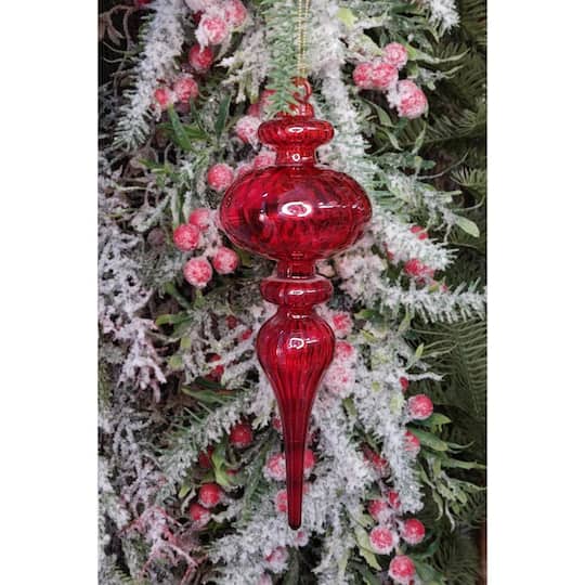 Wizardi; Wizardi 8" Red Twisted Spire Glass Christmas Ornament; Category:Glass Ornaments; Image:1